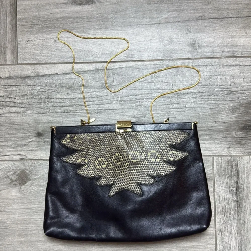 Palizzio Women's Genuine Leather Chain Strap Clutch Bag Black